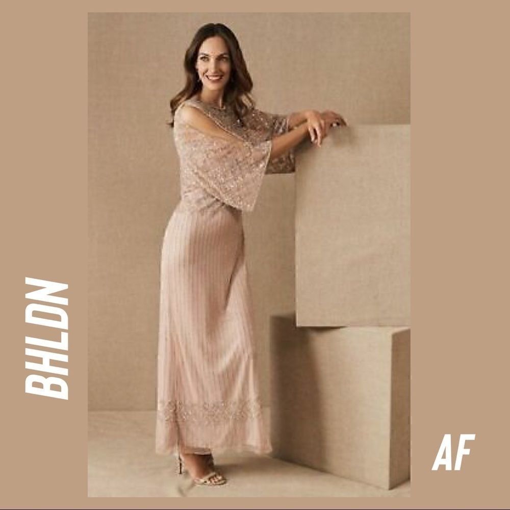 BHLDN BATHILDA SEQUINED BEADED GOWN ALMOND SIZE 4 & 6